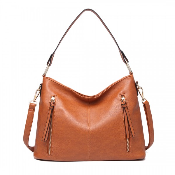 LT1941-MISS LULU CLASSIC STYLE SLOUCH SHOULDER BAG BROWN